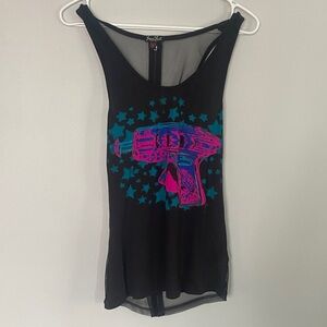 Iron Fist Black Tank with Pink and Blue Laser Gun Graphic